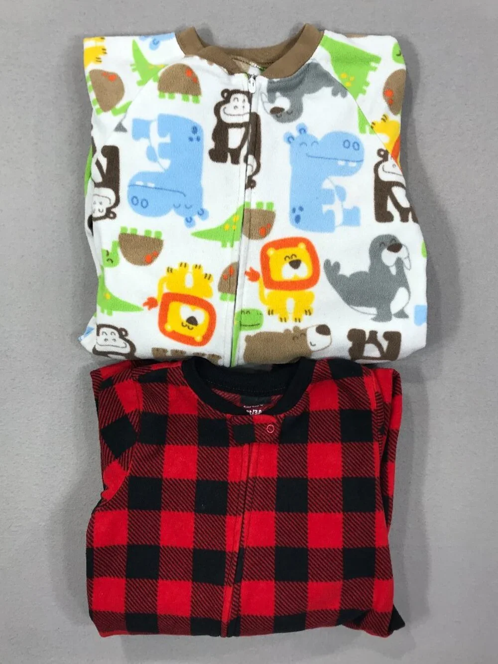 Carter's Footsie Boy's 3T Red Plaid Animal Print Sleeper Pajamas PJs Lot of 2